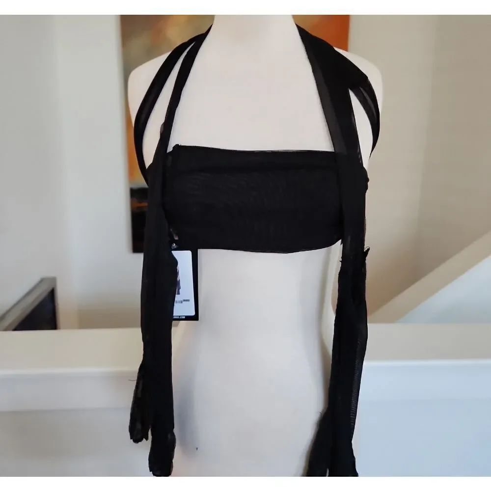 Dolls Kill CLUB EXX Black Mesh Crop Top Size L NWT